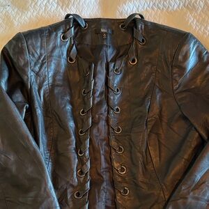Reba Black Leather Jacket with Lace-Up Detail